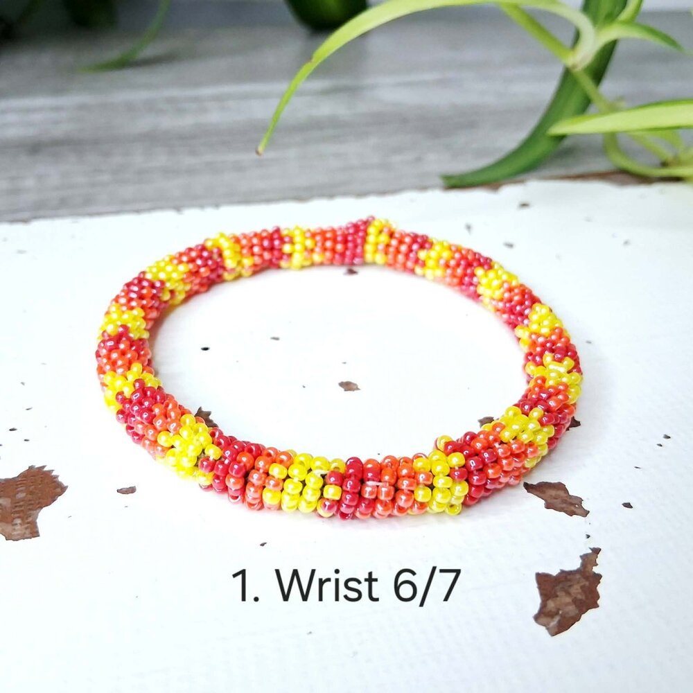 Beaded rope bangle bracelet, seed bead jewelry, one size